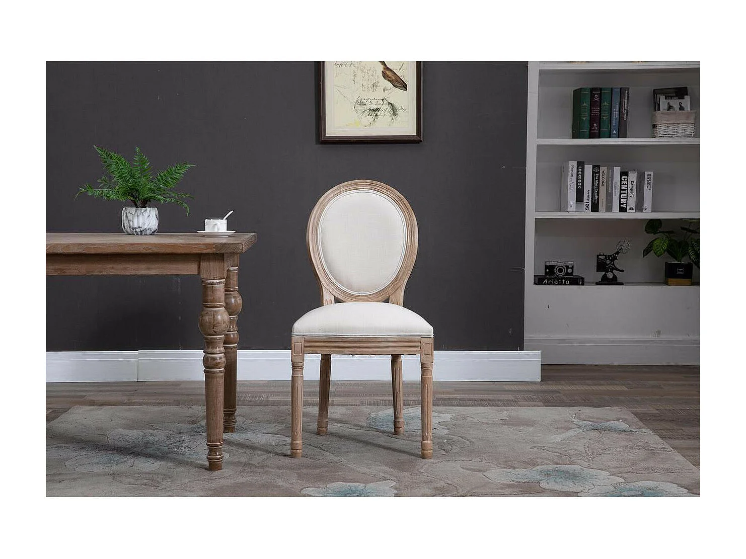 Chaise medaillon Louis XVI tissu beige clair - Lot de 2