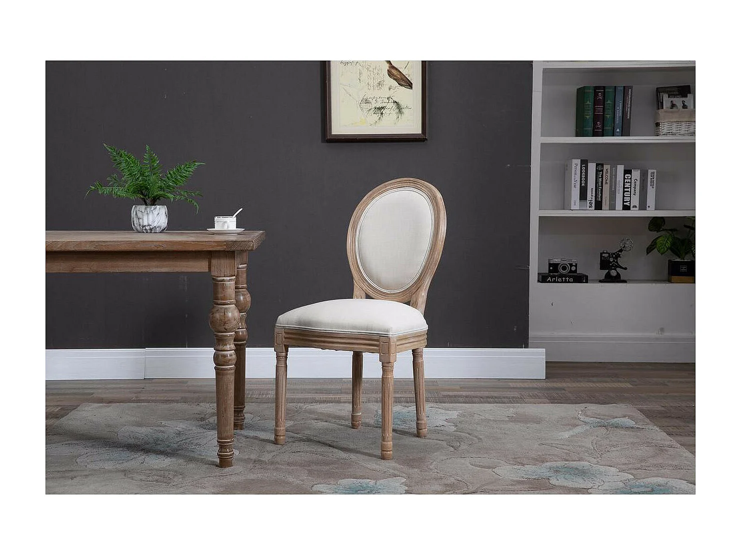 Chaise medaillon Louis XVI tissu beige clair - Lot de 2