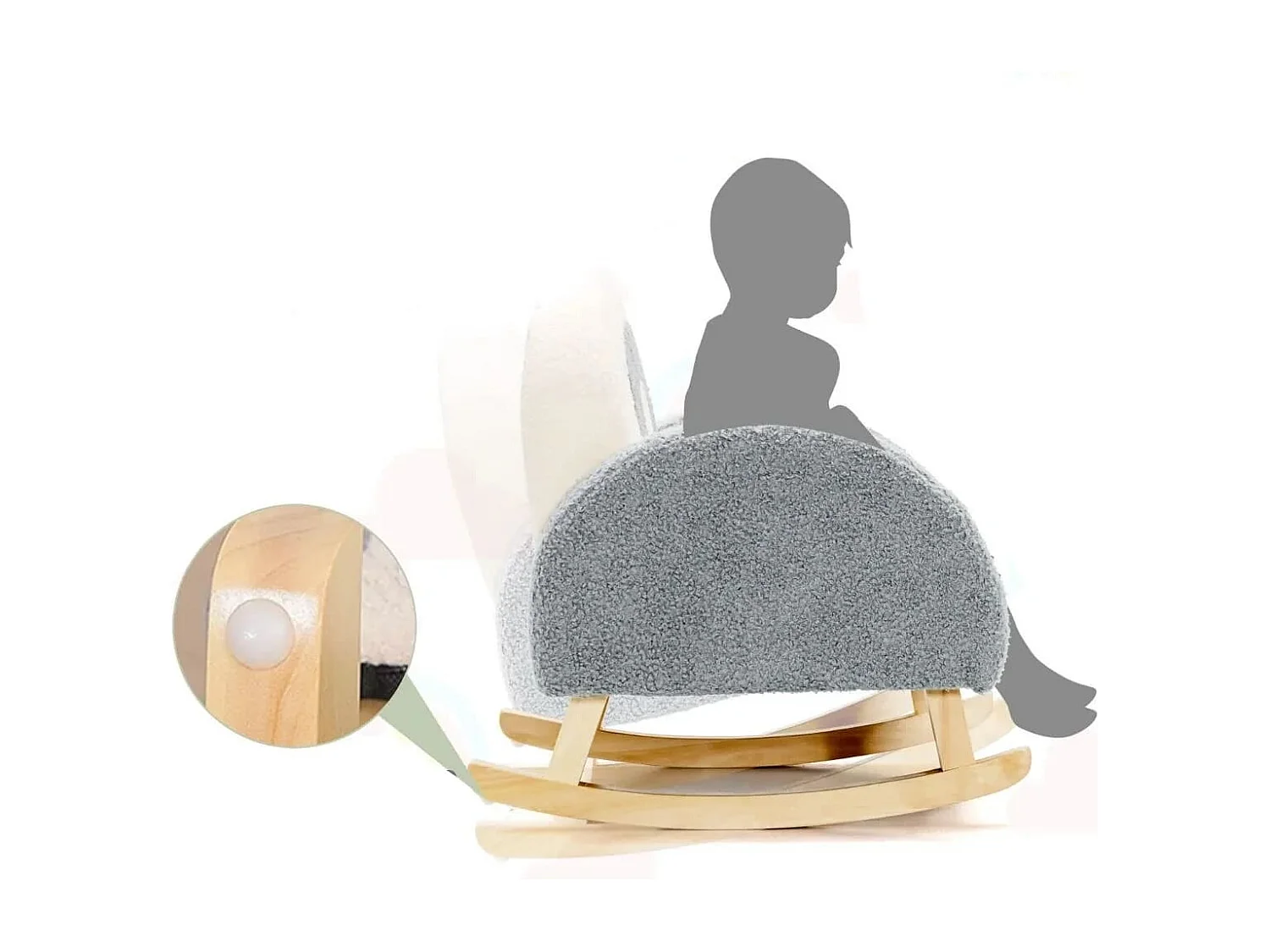 Kinder Gepolsterter Schaukelstuhl mit Massivholzbeinen Grau