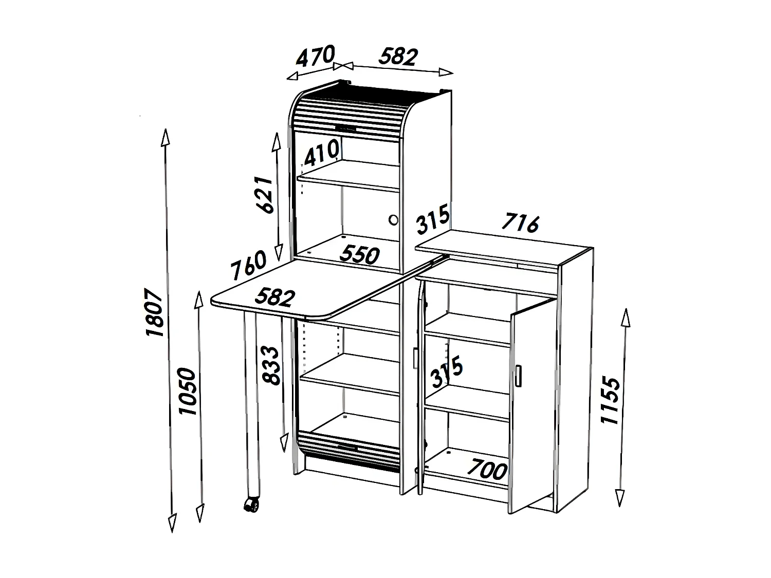 Wit en grijze draaibare keukentafel en dressoir Snack