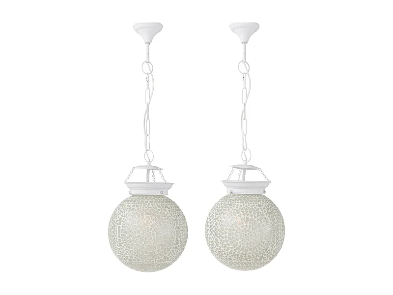 Suspension ronde en verre blanc avec mosaïques Ekio - Lot de 2