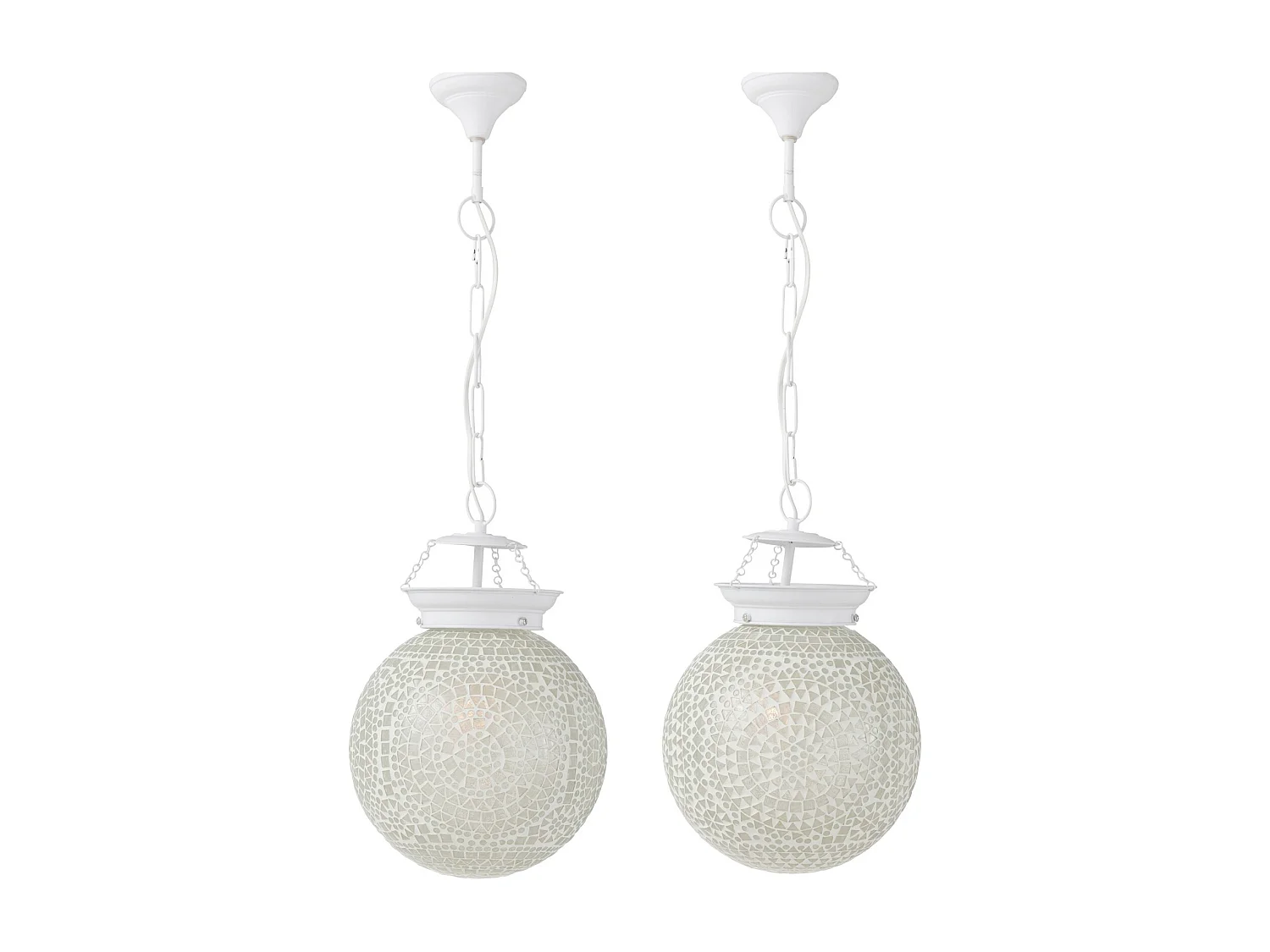 Suspension ronde en verre blanc avec mosaïques Ekio - Lot de 2