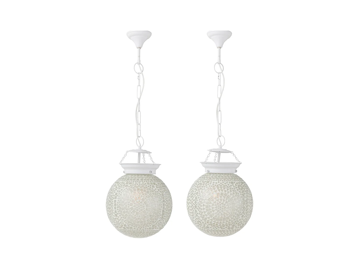 Ronde hanglamp van wit glas met Ekio-mozaïeken - Set van 2