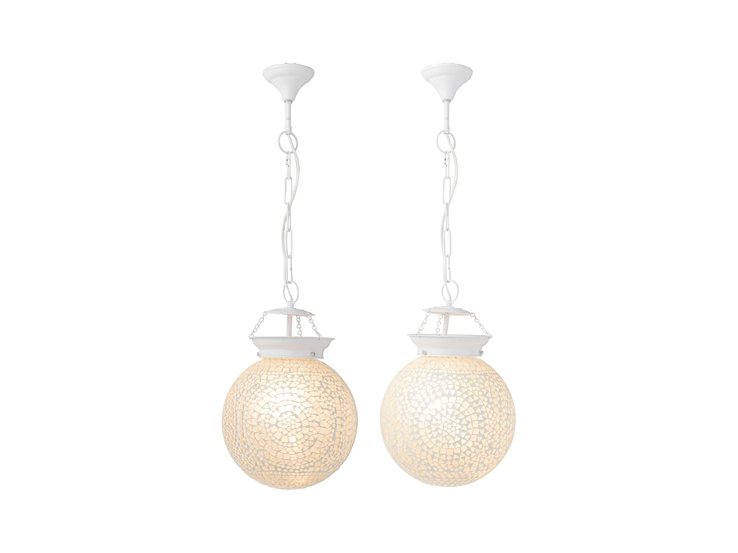 Suspension ronde en verre blanc avec mosaïques Ekio - Lot de 2