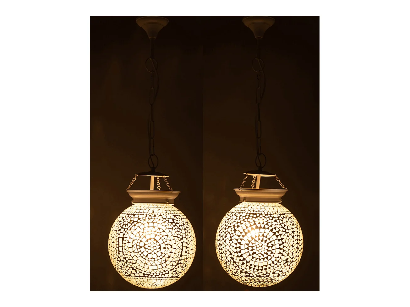 Suspension ronde en verre blanc avec mosaïques Ekio - Lot de 2