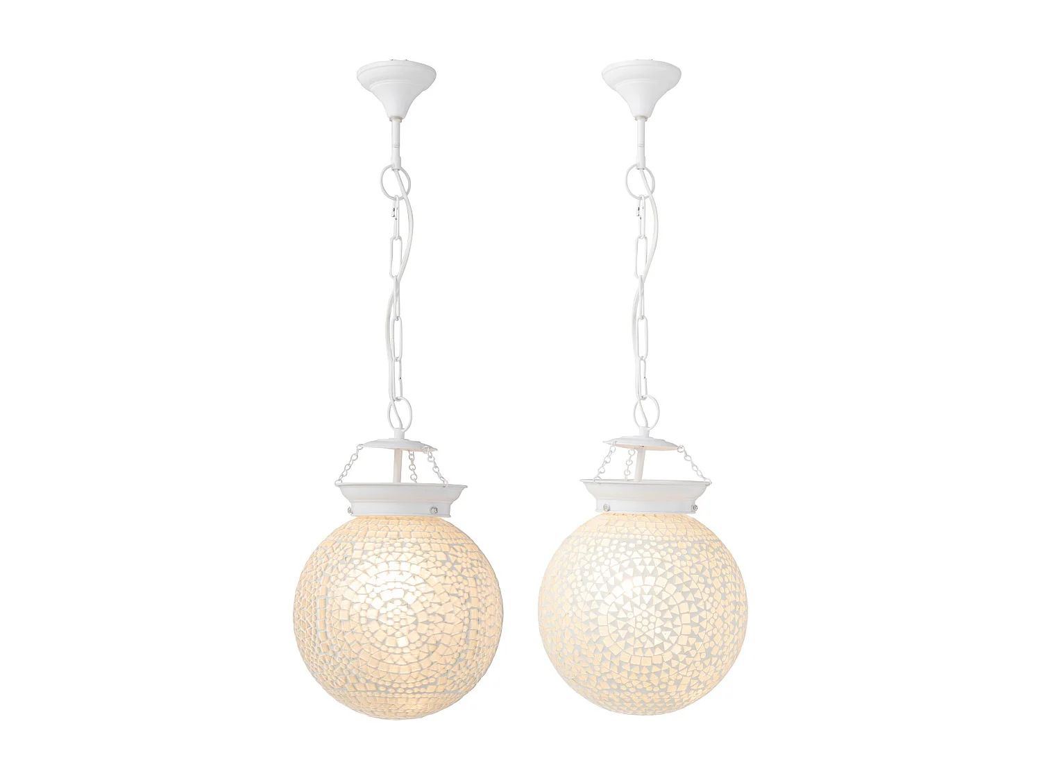 Suspension ronde en verre blanc avec mosaïques Ekio - Lot de 2