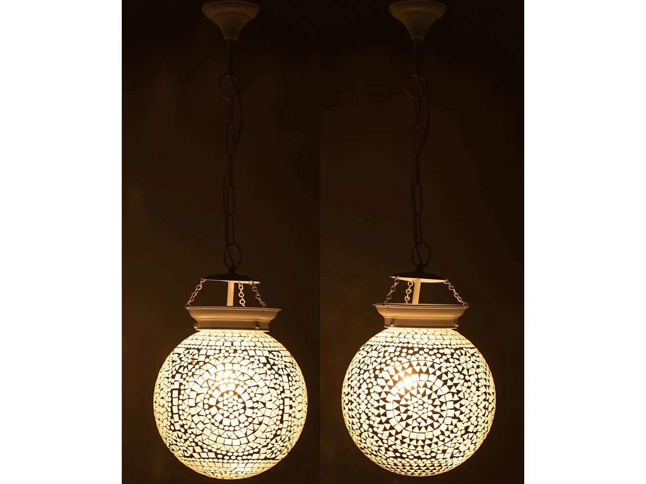 Suspension ronde en verre blanc avec mosaïques Ekio - Lot de 2