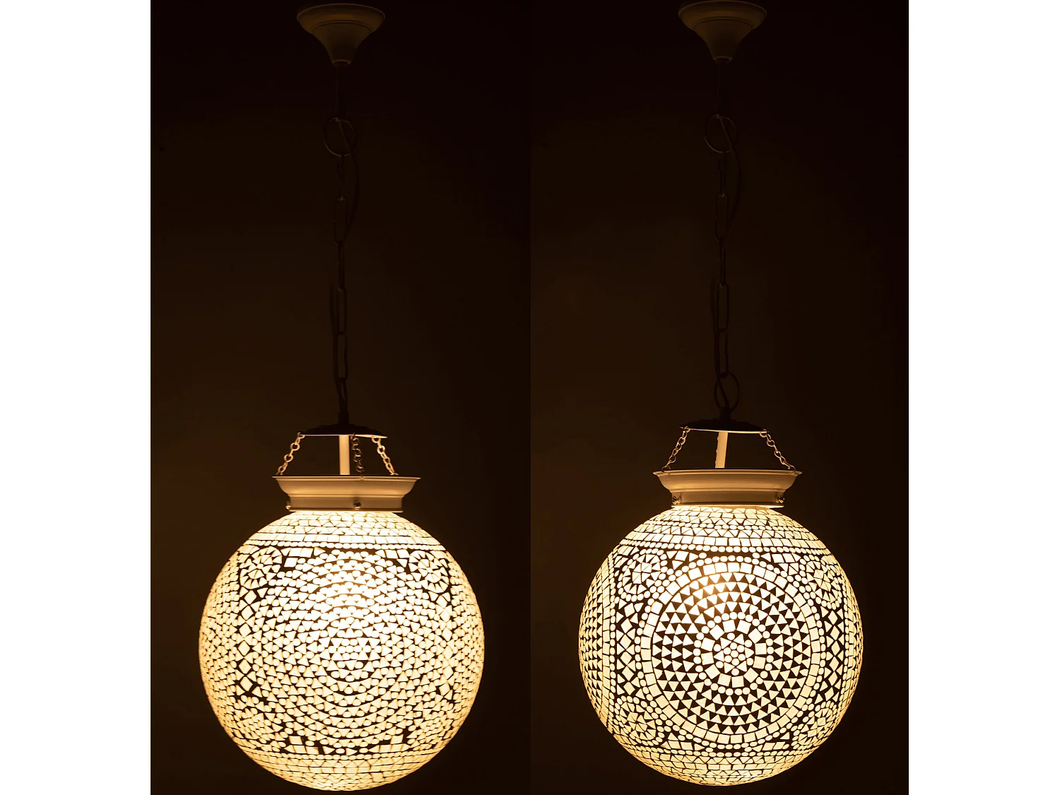 Suspension verre blanc mosaïque Ekio - Lot de 2