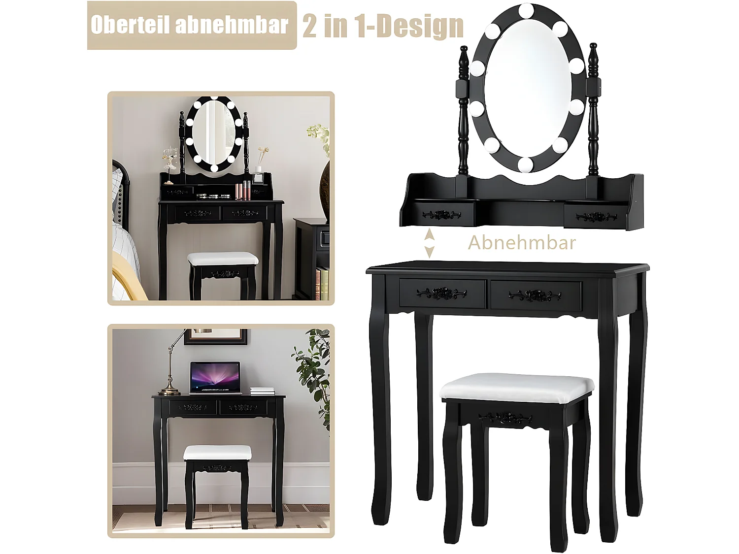 Schminktisch Set mit 10 LED-Leuchten