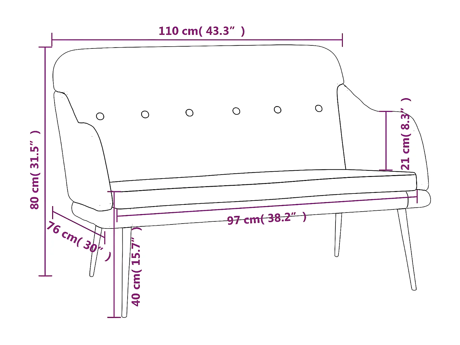 Banc Gris clair 110x76x80 Tissu