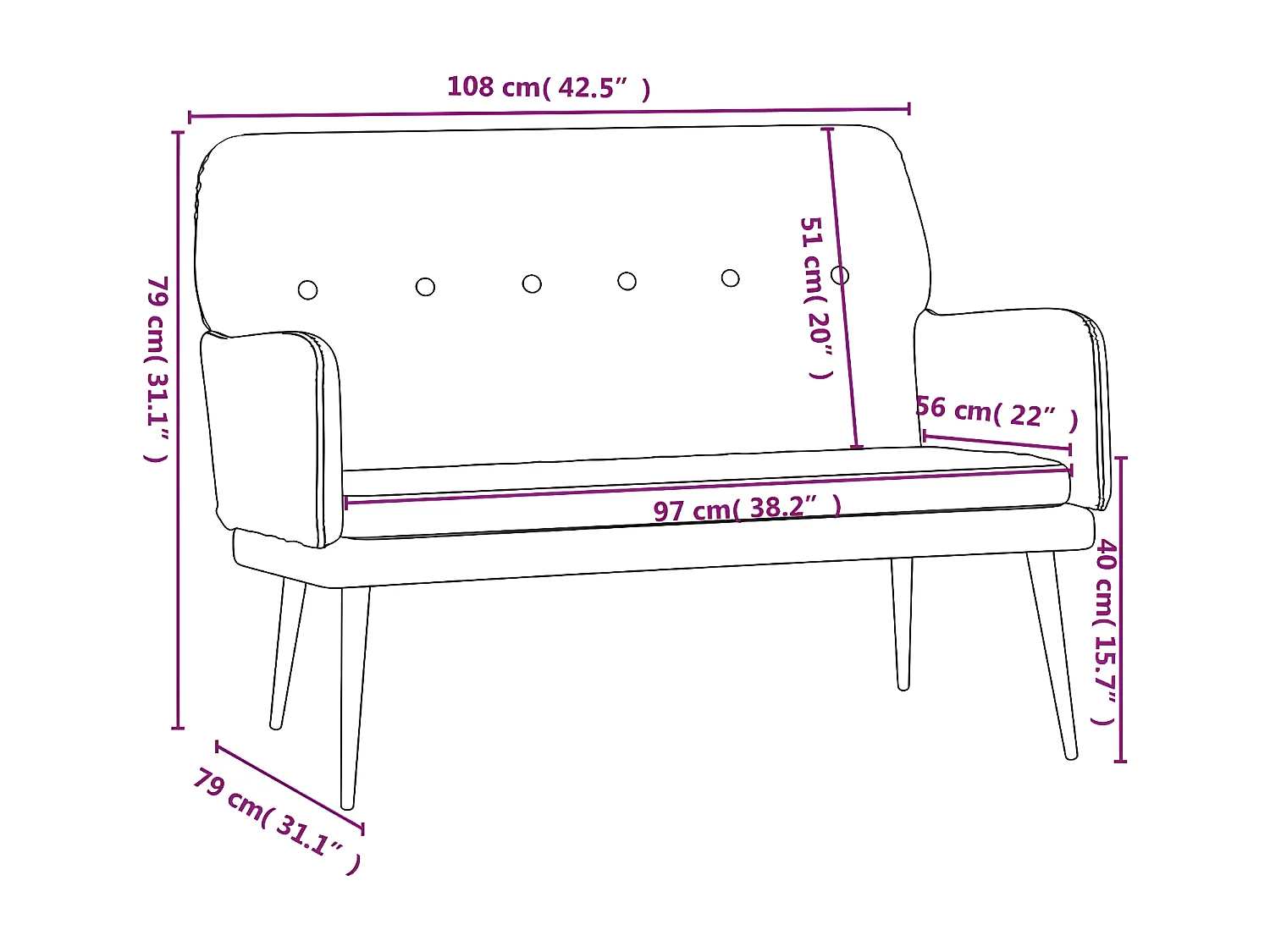 Banc Rouge bordeaux 108x79x79 Velours