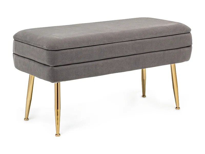Banc coffre en velours sur pieds acier doré Pakia-Couleur Gris