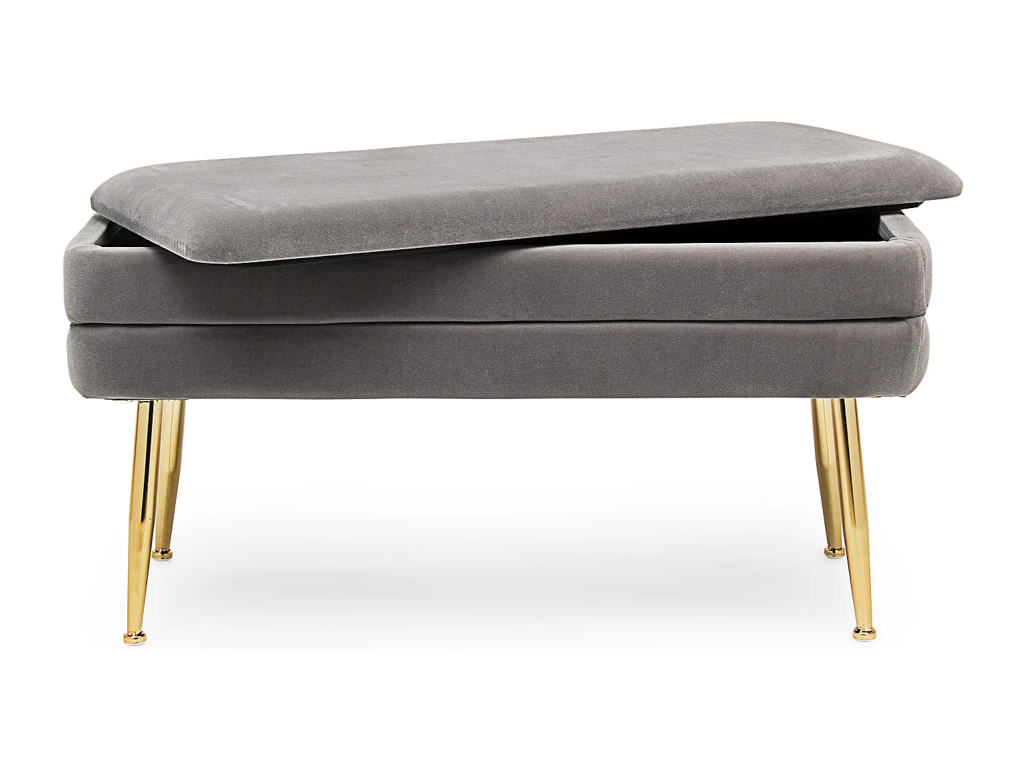 Banc coffre en velours sur pieds acier doré Pakia-Couleur Gris