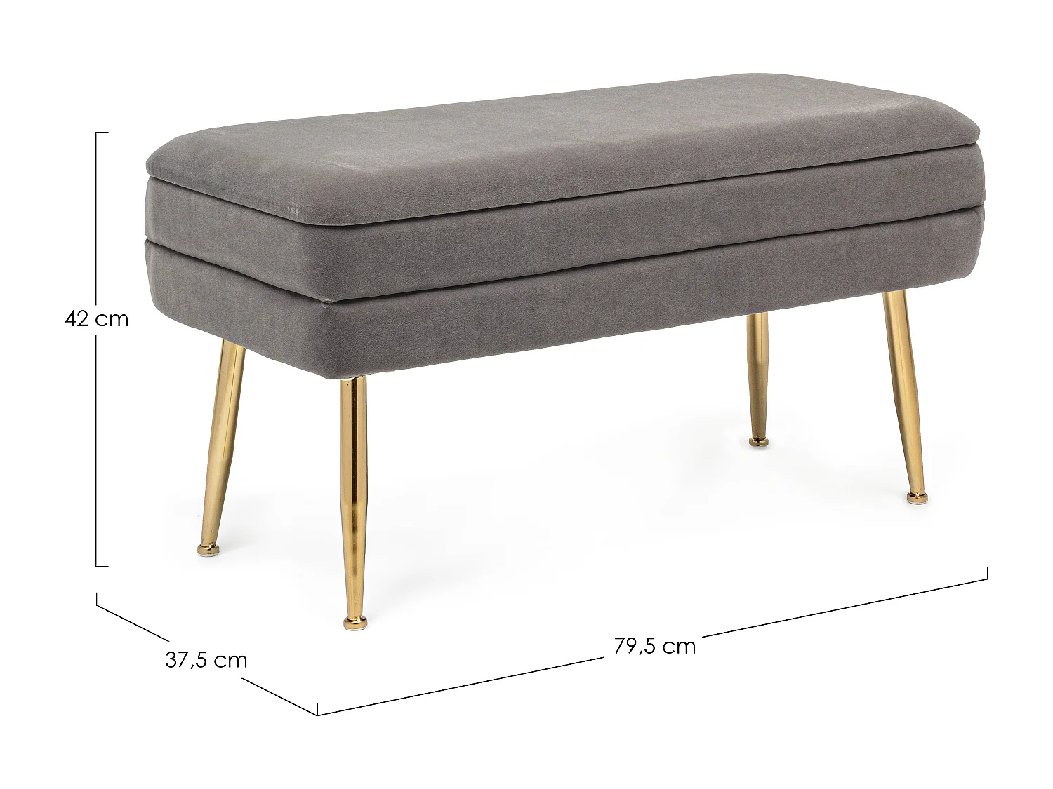 Banc coffre en velours sur pieds acier doré Pakia-Couleur Gris