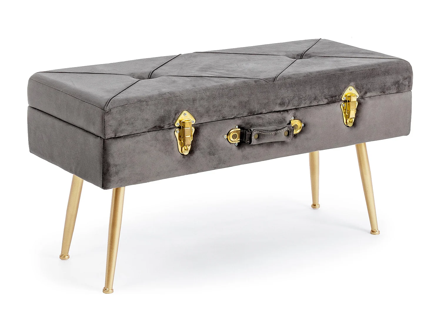 Banc coffre bois MDF gris et pieds acier doré Polia - Lot de 2