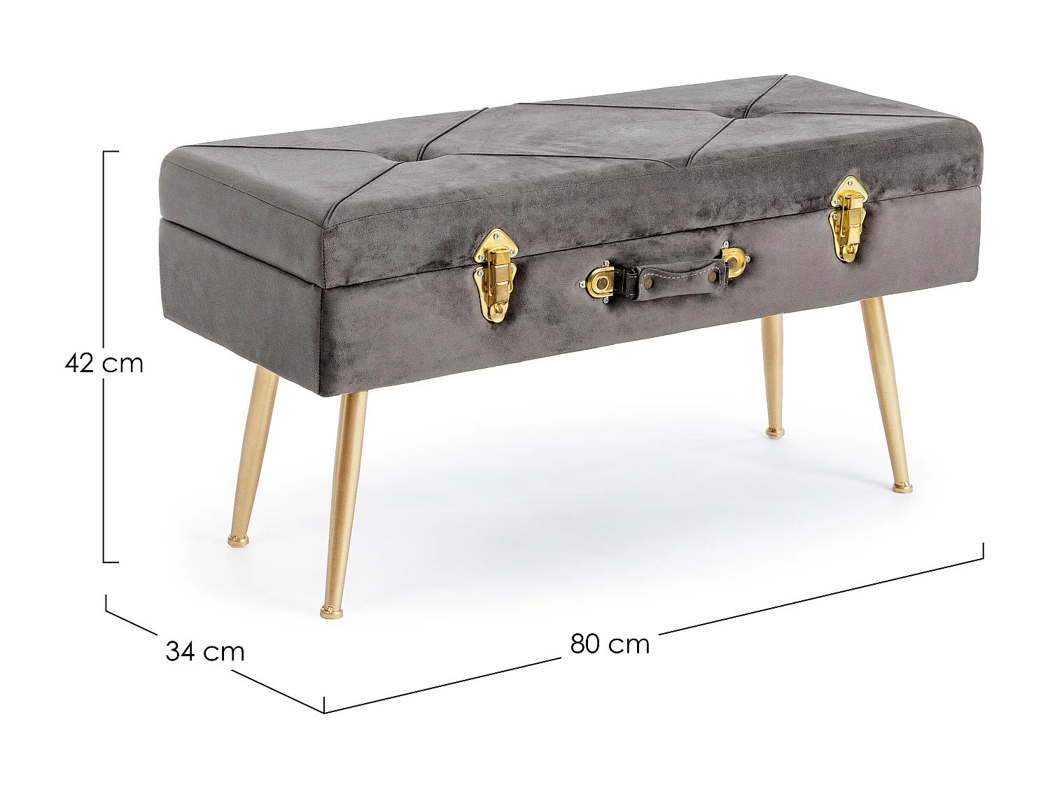 Banc coffre bois MDF gris et pieds acier doré Polia - Lot de 2