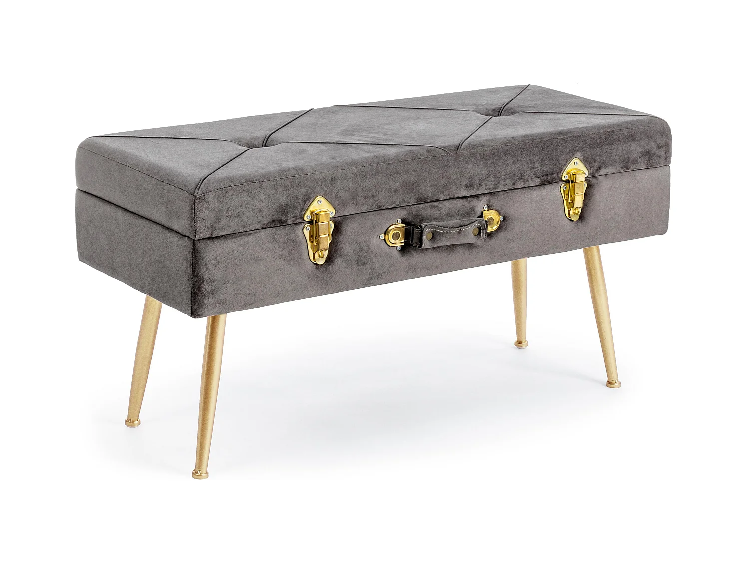 Banc coffre bois MDF gris et pieds acier doré Polia - Lot de 2