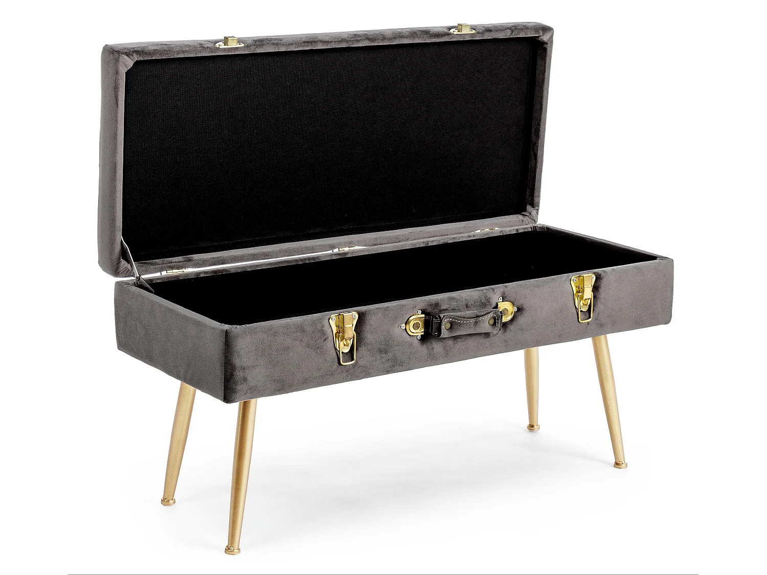 Banc coffre bois MDF gris et pieds acier doré Polia - Lot de 2