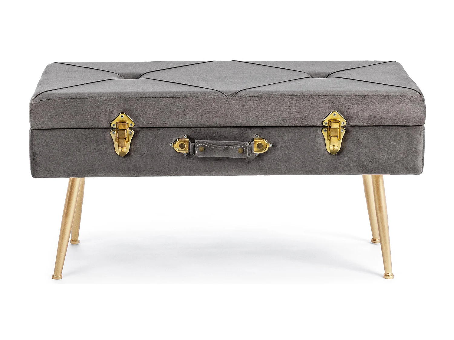 Banc coffre bois MDF gris et pieds acier doré Polia - Lot de 2