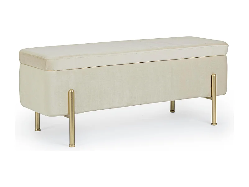 Banc coffre velours naturel et pieds doré Inora 110cm