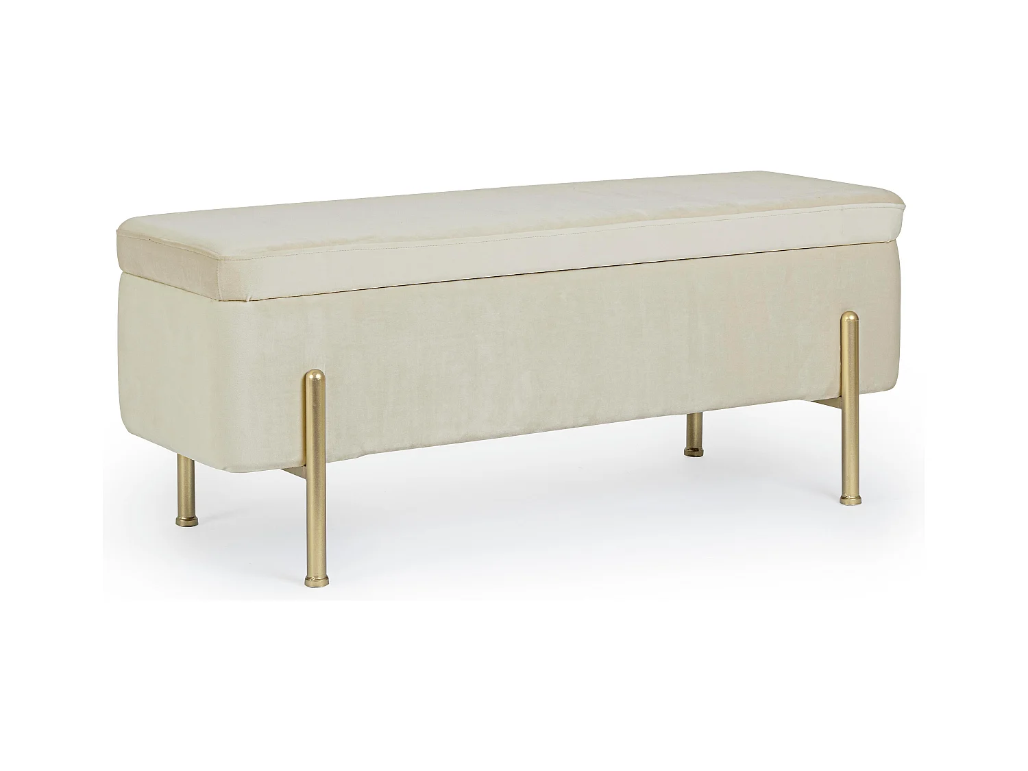 Banc coffre velours naturel et pieds doré Inora 110cm
