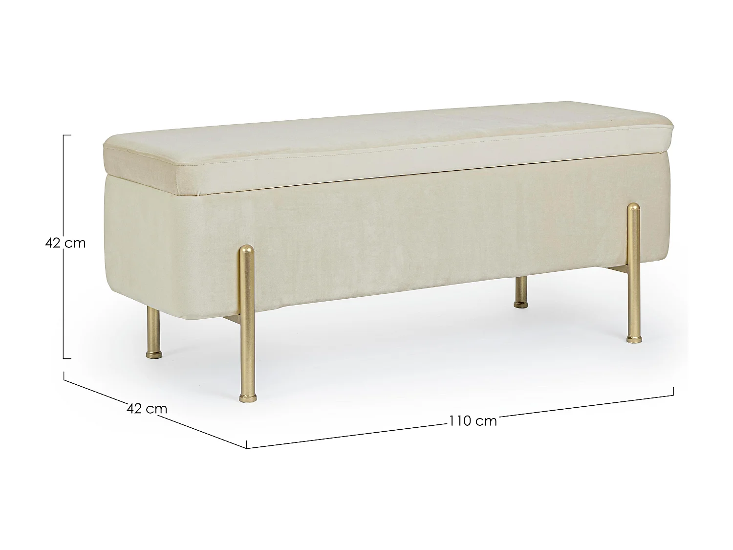 Banc coffre velours naturel et pieds doré Inora 110cm