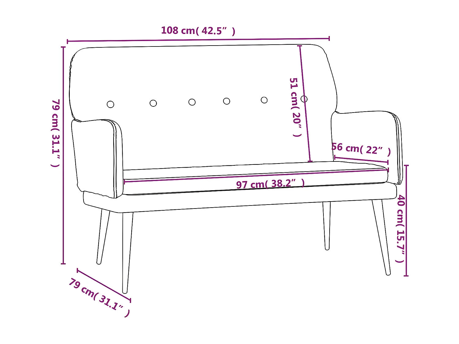 Banc Bleu 108x79x79 Velours