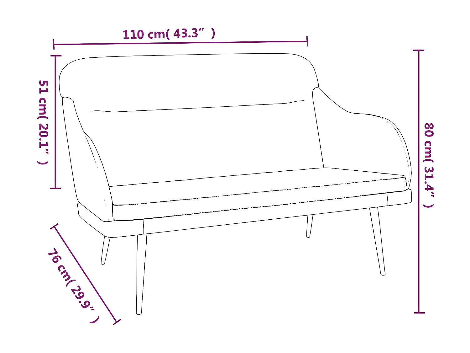 Banc Vert foncé 110x76x80 Velours