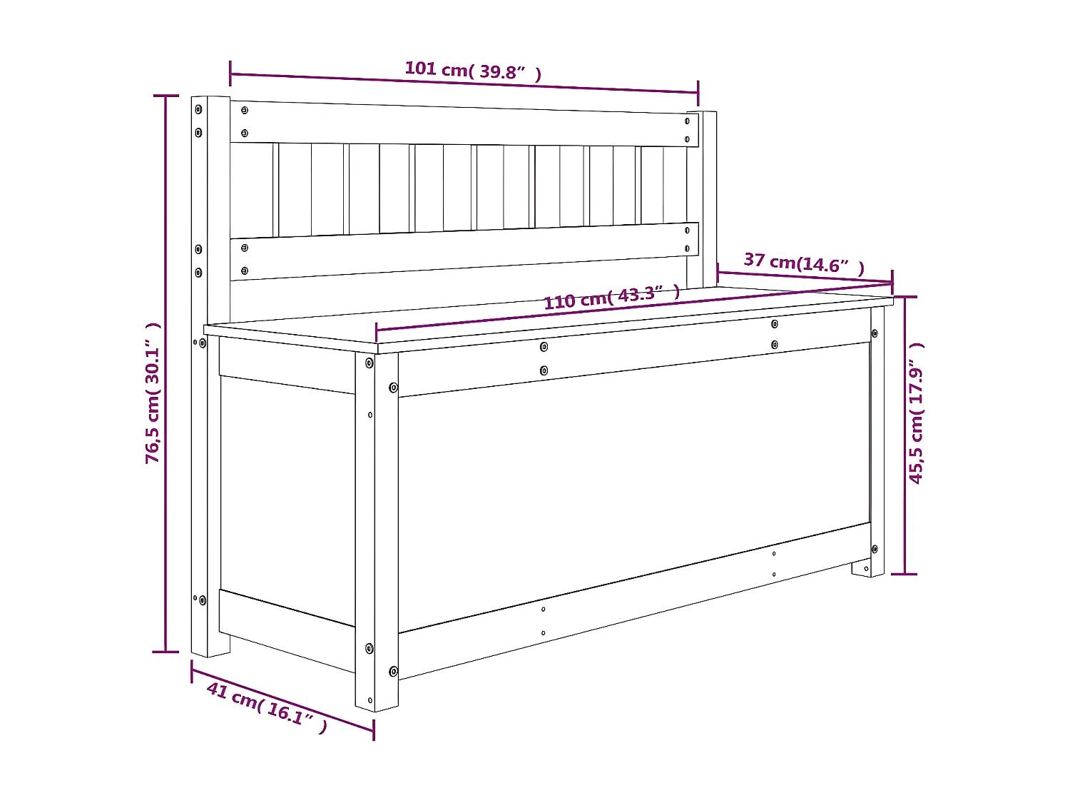 Banc Noir 110x41x76,5 Bois de pin massif