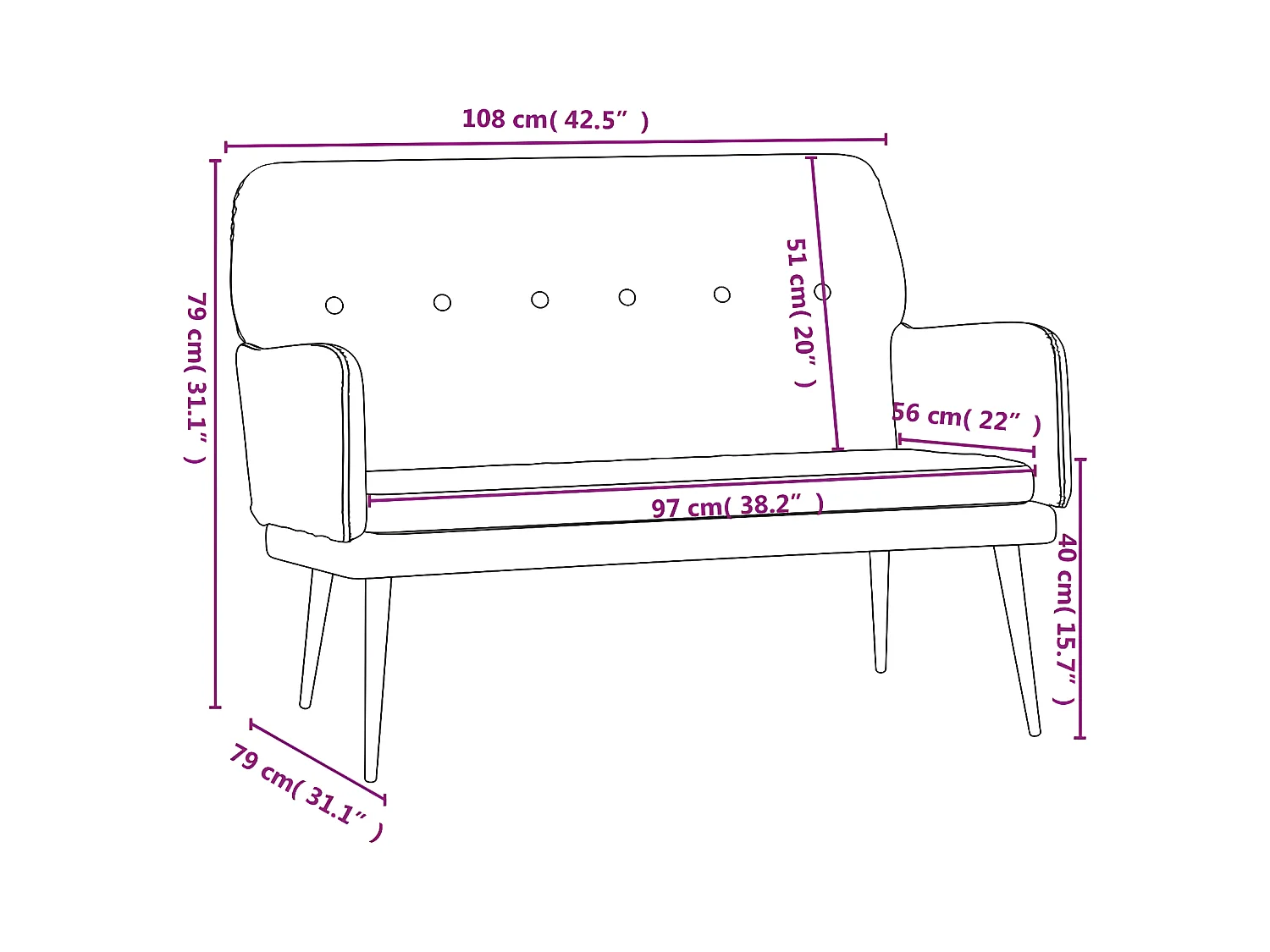 Banc Crème 108x79x79 Velours
