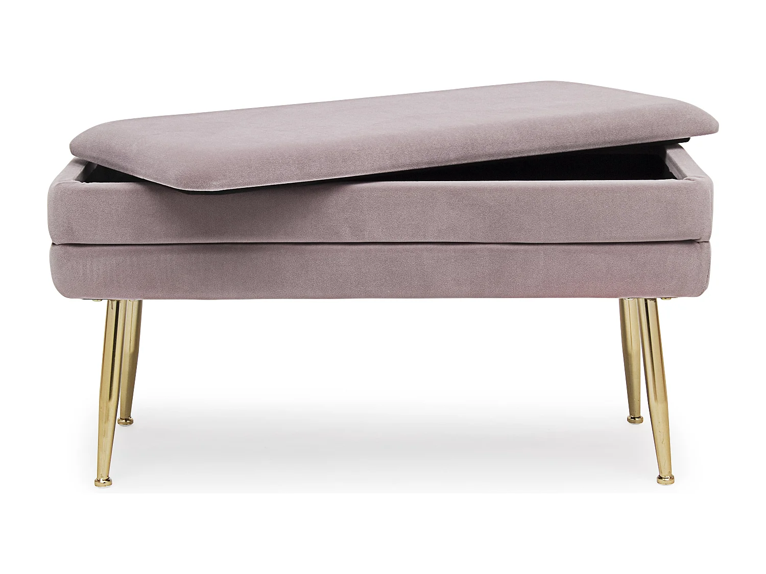 Banc coffre en velours sur pieds acier doré Pakia-Couleur Rose poudré