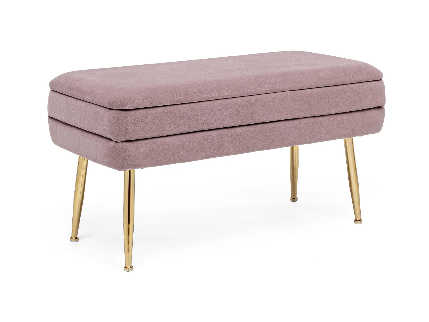Banc coffre en velours sur pieds acier doré Pakia-Couleur Rose poudré