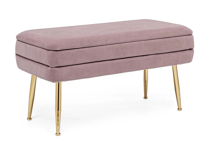 Banc coffre en velours sur pieds acier doré Pakia-Couleur Rose poudré