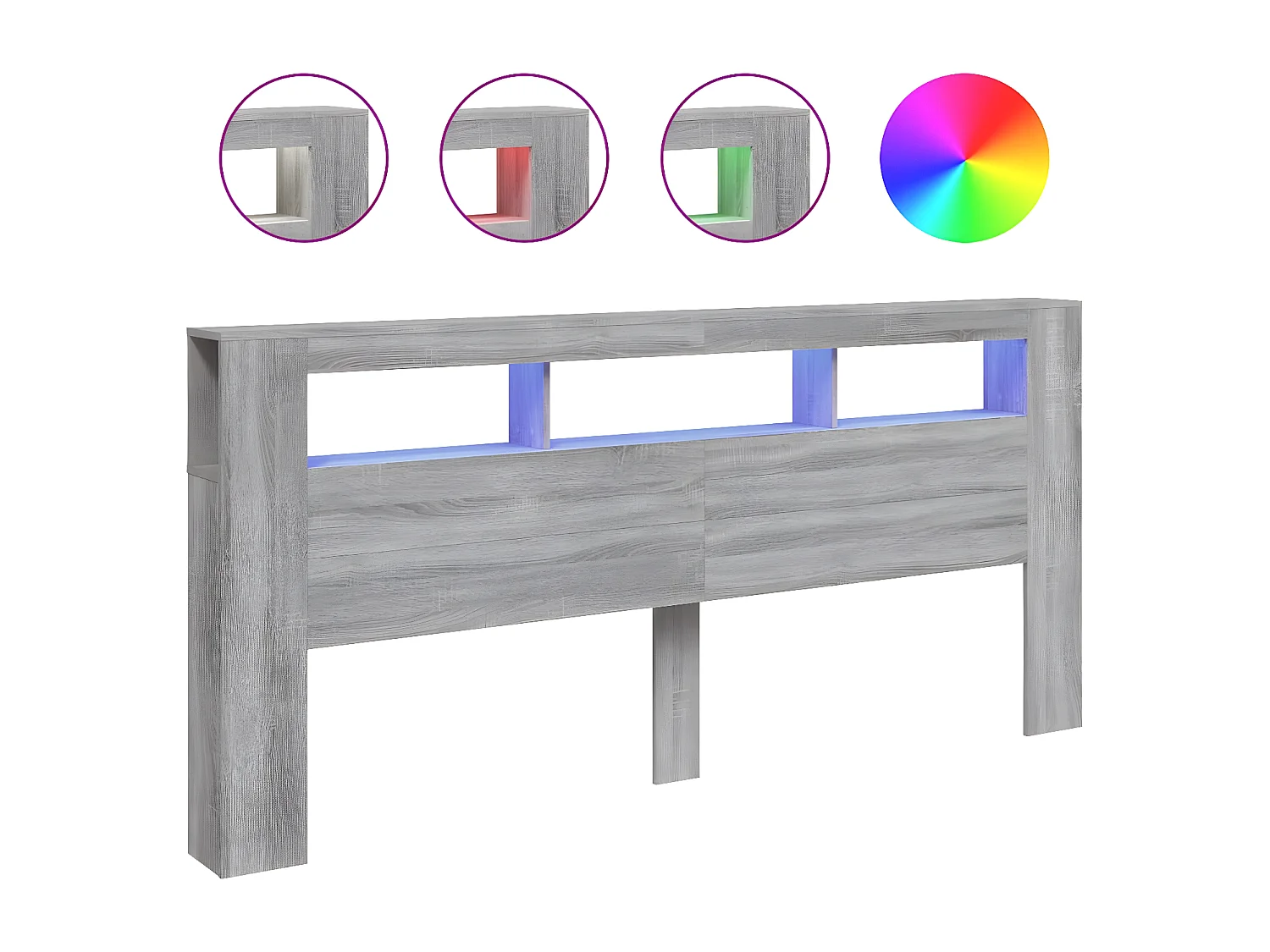 Tête de lit à LED sonoma gris 220x18,5x103,5 bois ingénierie