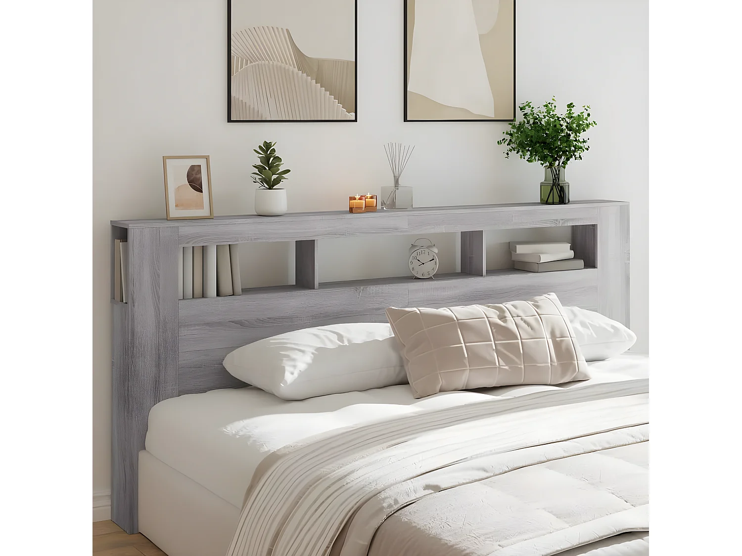 Tête de lit à LED sonoma gris 220x18,5x103,5 bois ingénierie