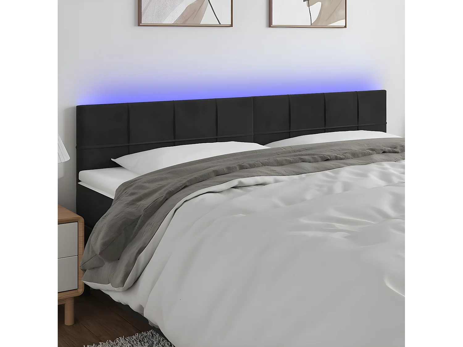 Tête de lit à LED Noir 200x5x78-88 Velours