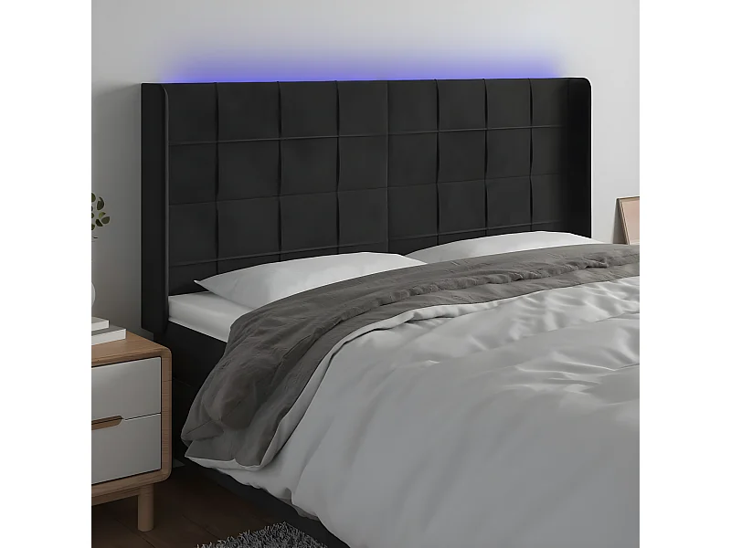 Tête de lit à LED Noir 203x16x118-128 Velours