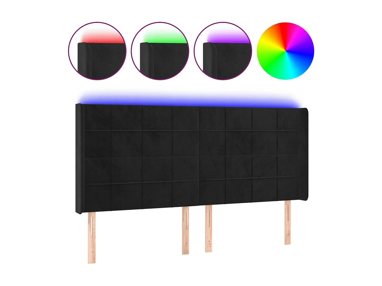 Tête de lit à LED Noir 203x16x118-128 Velours