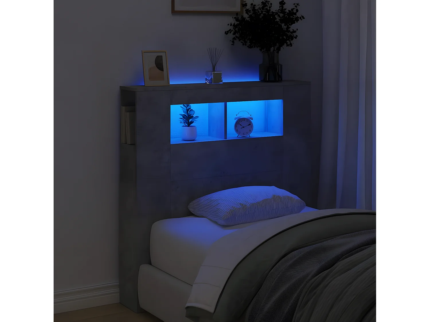 Tête de lit à LED gris béton 100x18,5x103,5 bois d'ingénierie