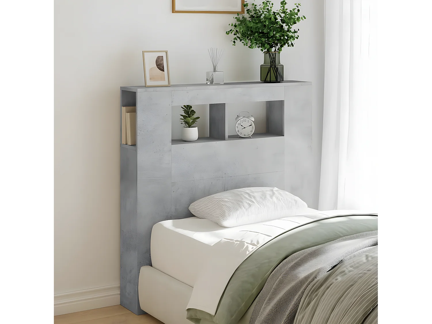 Tête de lit à LED gris béton 100x18,5x103,5 bois d'ingénierie