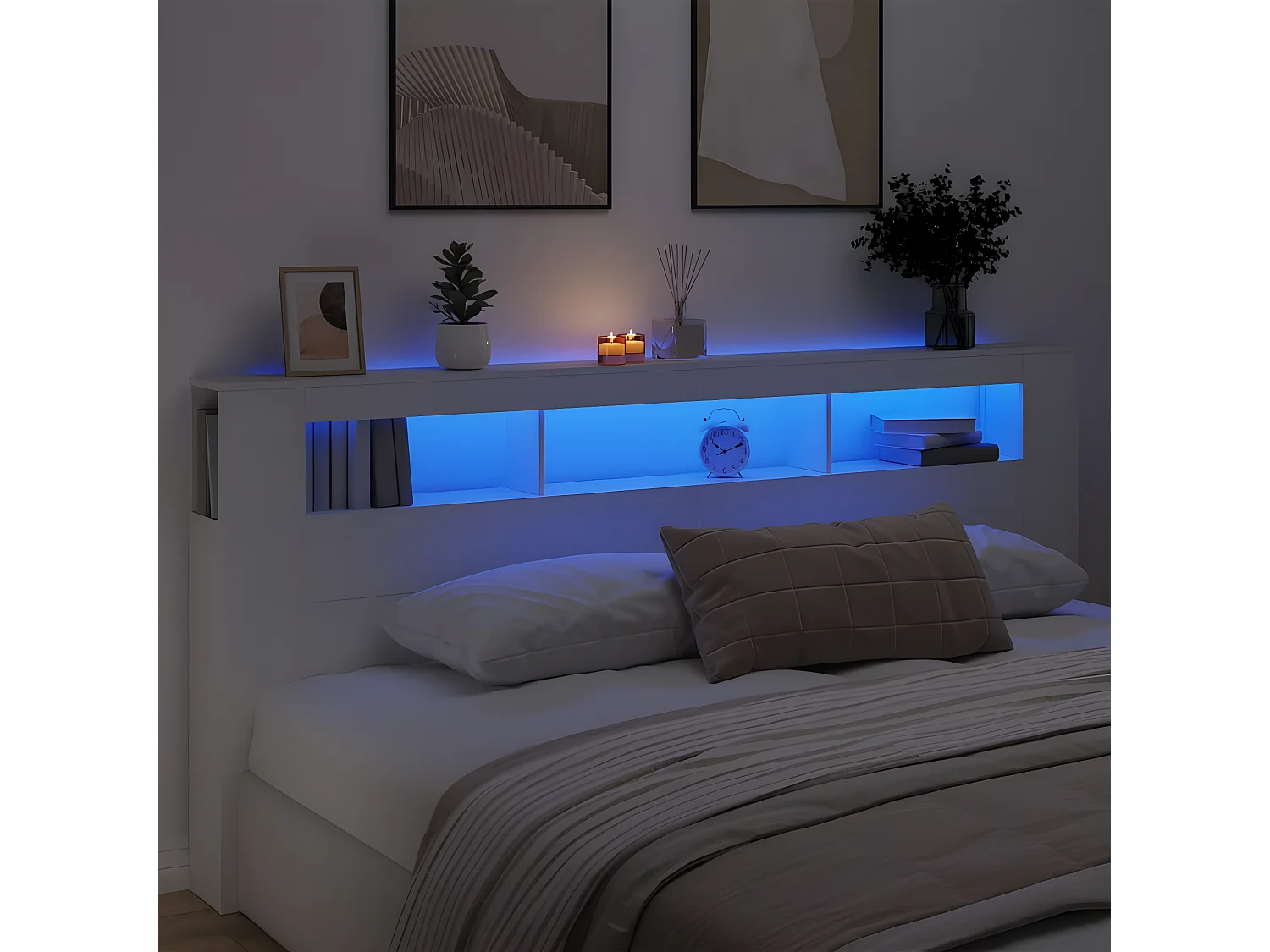 Tête de lit à LED blanc 220x18,5x103,5 bois d'ingénierie