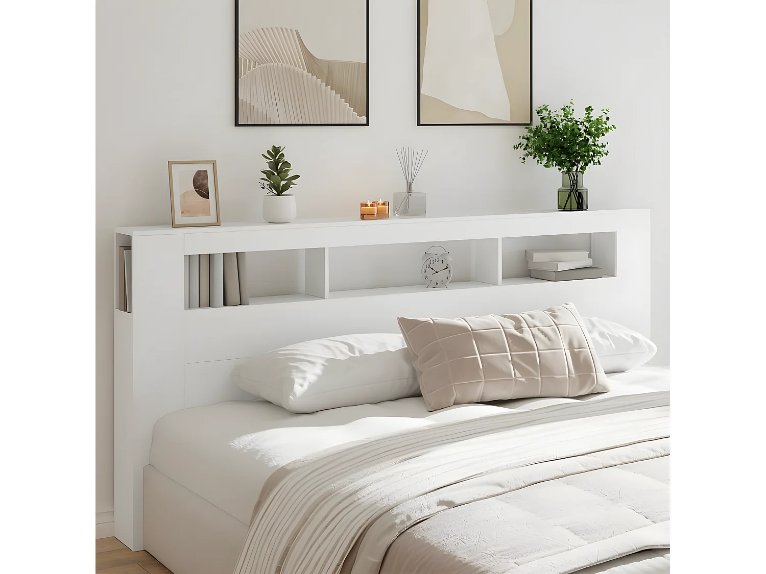 Tête de lit à LED blanc 220x18,5x103,5 bois d'ingénierie