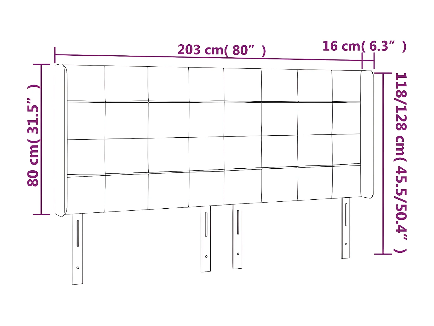 Tête de lit à LED Bleu foncé 203x16x118-128 Velours