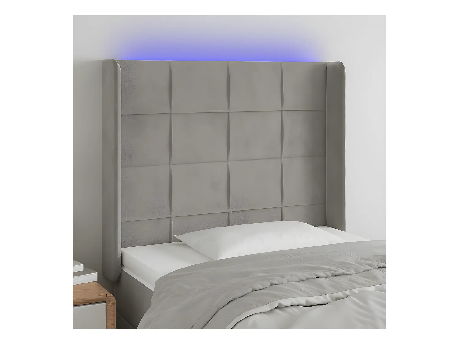 Tête de lit à LED Gris clair 103x16x118-128 Velours