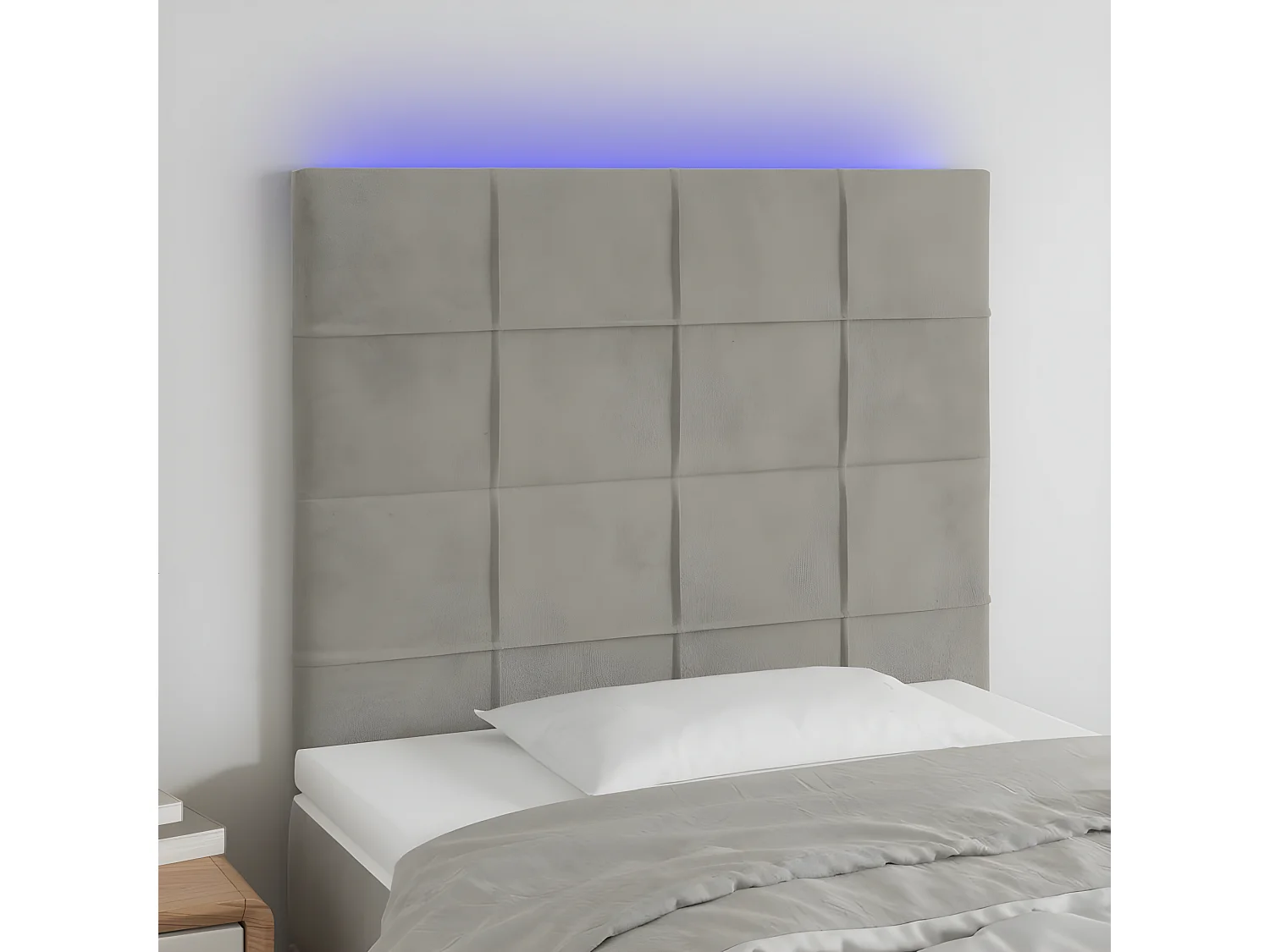 Tête de lit à LED Gris clair 100x5x118-128 Velours
