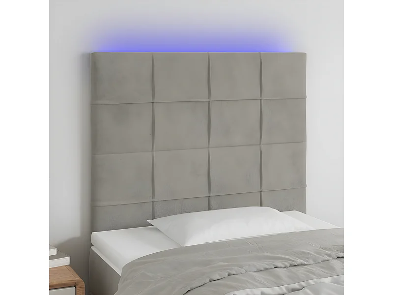 Tête de lit à LED Gris clair 100x5x118-128 Velours