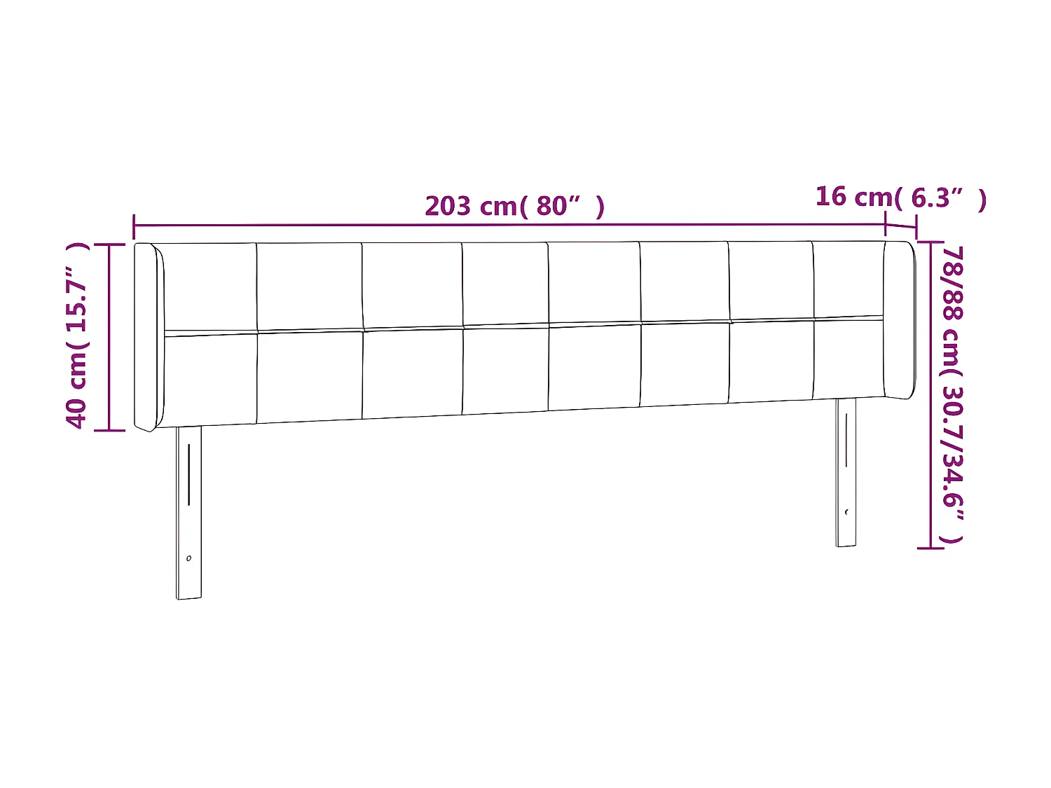 Tête de lit à LED Gris clair 203x16x78-88 Velours