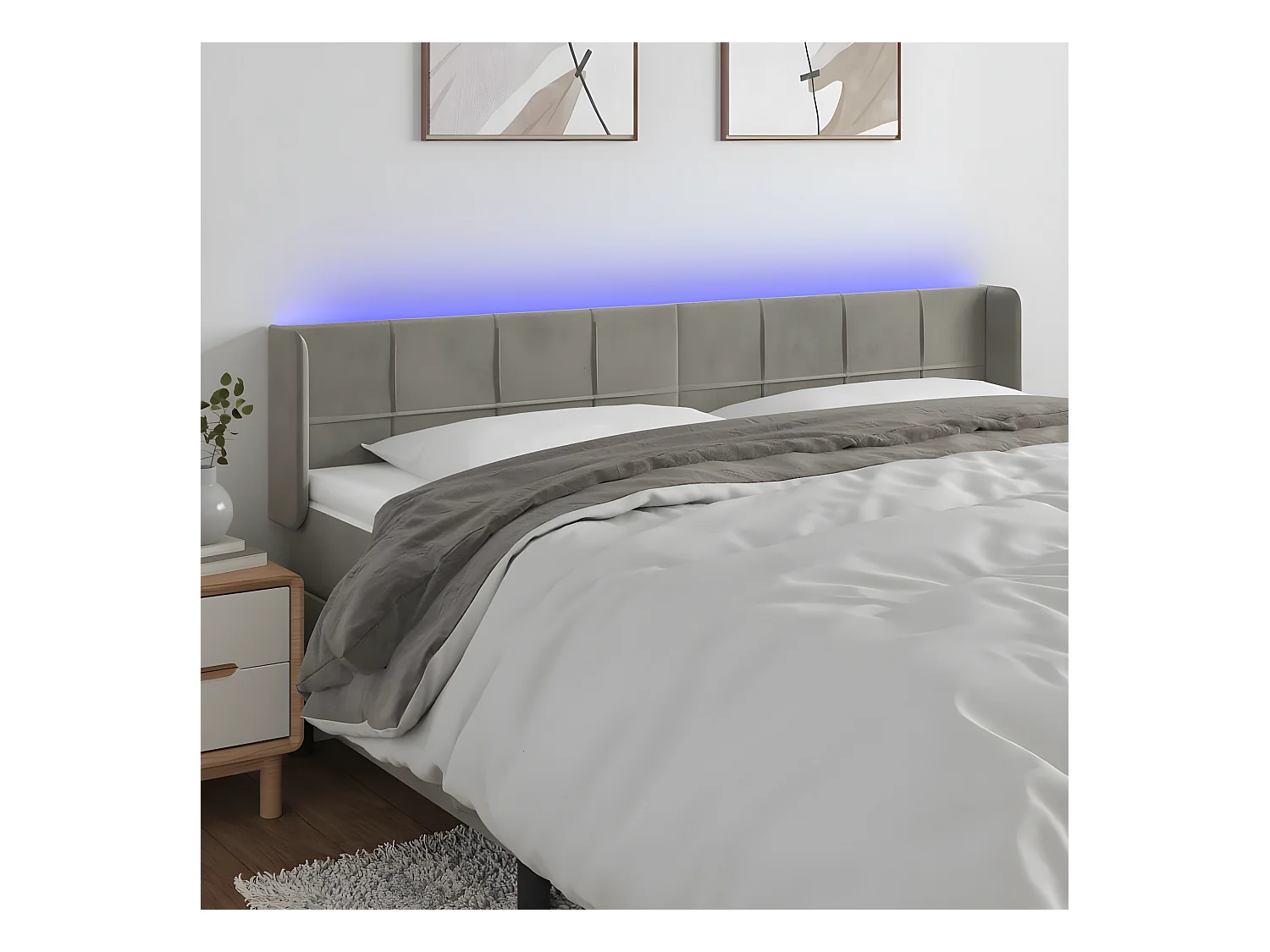 Tête de lit à LED Gris clair 203x16x78-88 Velours