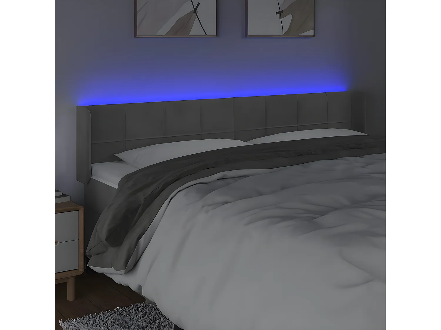 Tête de lit à LED Gris clair 203x16x78-88 Velours