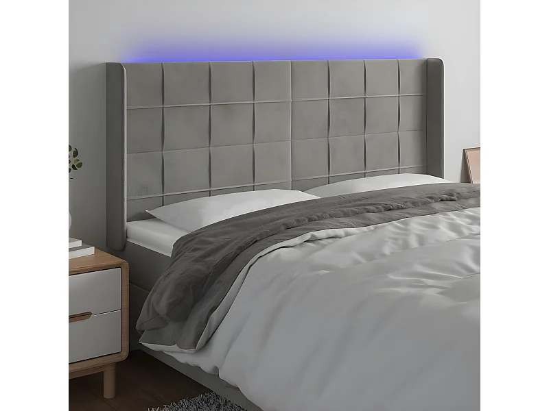 Tête de lit à LED Gris clair 203x16x118-128 Velours
